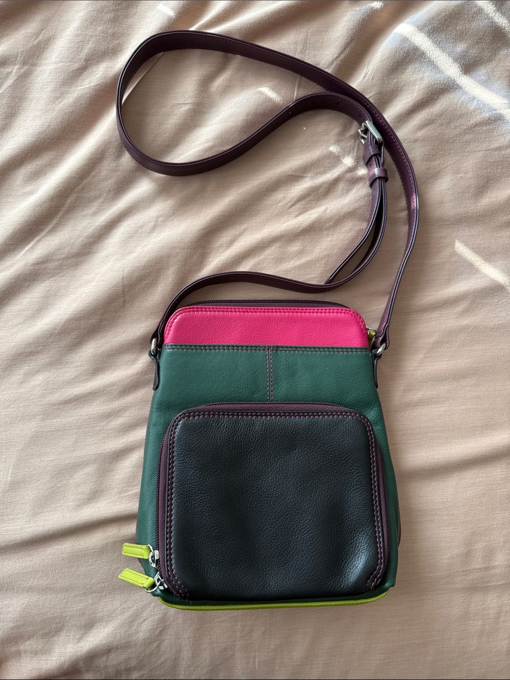 ILI NEW YORK colorful LEATHER crossbody bag POCKETS 80s colors